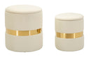 Puff con Contenitore Sheffild Crema Set 2 Pz Ø37x42 cm - Ø28x35 cm in Ferro e MDF e Spugna e Poliestere Crema e Oro      