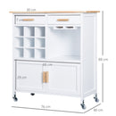 Mobiletto da Cucina con Ruote Portabottiglie e Porta bicchieri in Bambù 76x40x88 cm