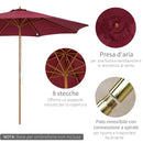 Ombrellone da Giardino in Bambù Ø3x2.5m con Doppio Tetto Rosso 