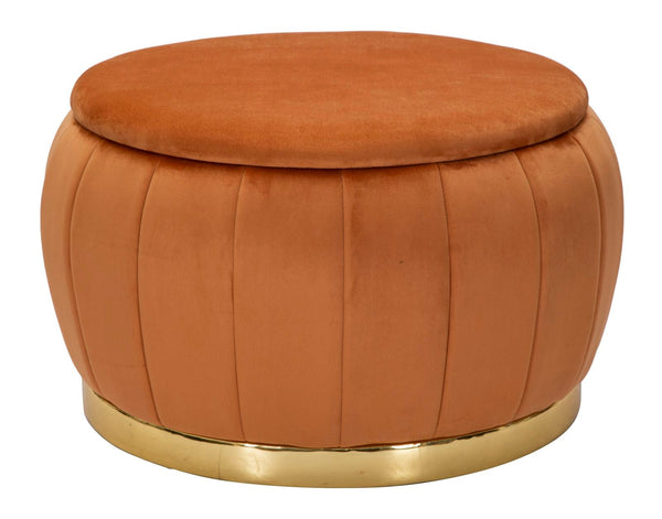 Puff Contenitore Paris Ø72x43 cm in Legno Spugna e Poliestere Arancione e Oro acquista