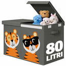 Box Contenitore per Giocattoli 62,5x31,5x40 cm Pieghevole Doppio Scomparto 80L Design Animali in Tessuto Oxford Grigio     