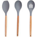 Set 12 Utensili da Cucina con Supporto in Silicone e Manico Legno Grigio      