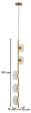 Lampadario Emily Verticale Vetro Trasparente 15x16x110 cm in Ferro e Vetro Oro e Trasparente      