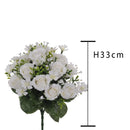 Set 2 Bouquet Artificiali di Rose e Gipsophila Altezza 33 cm Bianco