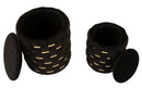 Puff con Contenitore Shanty Nero Set 2 Pz Ø37x42 cm - Ø28x35 cm in Ferro e MDF e Spugna e Poliestere Nero e Oro      