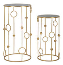 Set 2 Tavolini Cage Ø50 cm e Ø40 cm in Ferro e MDF Oro