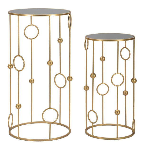 sconto Set 2 Tavolini Cage Ø50 cm e Ø40 cm in Ferro e MDF Oro