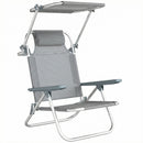 Sedia a Sdraio 62x68x79 cm Reclinabile a 6 Livelli con Tettuccio e Poggiatesta, in Alluminio e Rete Grigio      