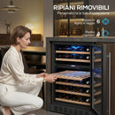 Cantinetta Vino Doppia Temperatura 5–18 °C 46 Bottiglie Capienza 131L con Porta in Vetro Temperato Triplo Nero      