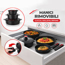 Set 24 Pezzi Batteria di Pentole Manici Removibili Rubino Suprem in Alluminio Pressofuso Nero      