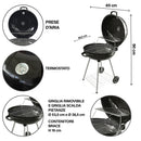 Barbecue a Carbone Carbonella Rotondo Ø57x90 cm con Ruote e Coperchio Struttura in Acciaio Nero      