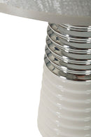 Lampada da Tavolo Candela Ø25x41 cm in Ceramica e Ferro e Tessuto Bianco e Argento      