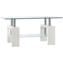 Tavolino da Caffè a 2 Livelli 90x50x42 cm in Vetro e Legno Bianco
