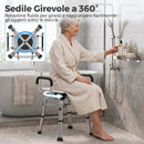 Sedia per Doccia Girevole 57x48x74-86 cm con Braccioli Schienale Capacità 150 kg in Alluminio e HDPE Bianco      