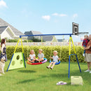 Set Altalena da Giardino 4 in 1 per Bambini 3-8 Anni con 2 Altalene Canestro e Porta da Calcio Multicolore      