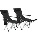 Set 2 Sedie Pieghevoli 82x50-100x88 cm con Poggiapiedi e Portabicchieri Nero  