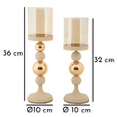 Porta Candele Glassy Crema Set 2 Pz Ø10x36 cm - Ø10x32 cm in Ferro Crema e Oro      