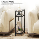 Tavolino da Salotto 40x18x62 cm Design Compatto 3 Ripiani in Vetro e Acciaio Nero 