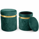 Set 2 Pouf Contenitori 38x44 cm e 31x38 cm con Design Trapuntato in Velluto Verde     