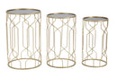 Tavolinetti Glam Lignes Tris Ø40x63-35x57,5-30x53,5 cm in Ferro e Vetro Oro