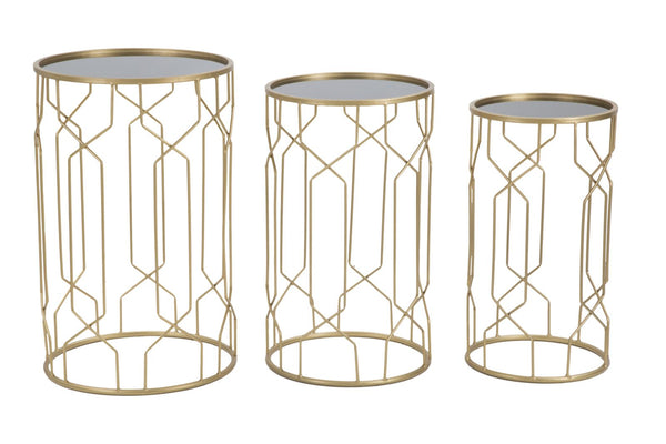 Tavolinetti Glam Lignes Tris Ø40x63-35x57,5-30x53,5 cm in Ferro e Vetro Oro acquista