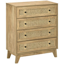Cassettiera con 4 Cassetti in Stile Boho 80x35x95 cm Inserti in Rattan color Legno   