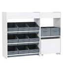 Mobile Portagiochi per Bambini 105x30x80 cm con 11 Cestini in Tessuto Armadietto e Ripiani in MDF Bianco      