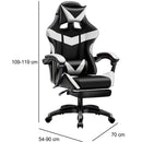 Sedia da Gaming Ergonomica con Poggiapiedi e Cuscini in PVC Bianco e Nero