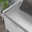 Panca Scarpiera 2 Armadietti con Cuscino 84x35x50 cm in Tessuto Effetto Lino e Legno Bianco 