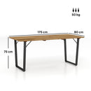 Tavolo da Giardino Rettangolare a 6 Posti 175x80x75 cm con Foro per Ombrellone in Legno e Acciaio   