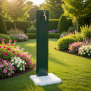 Fontana da Giardino Design a Colonna Ovale Rubinetto in Ottone con Base in Cemento Verde