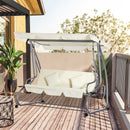 Dondolo Letto da Giardino 3 Posti 200x120x164 cm con Tetto Regolabile e 2 Portabicchieri Crema