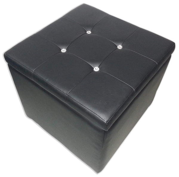 acquista Cubo Pouf Contenitore in Similpelle e Cristalli Renier Nero