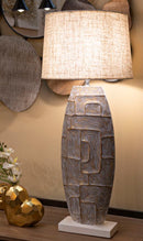 Lampada da Tavolo Resina Eclips Tower Ø38x90 cm in Resina e Ferro e Tessuto Oro e Bianco      