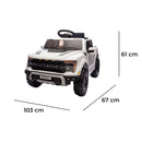 Macchina Elettrica per Bambini Ford Raptor 12V con Telecomando Bluetooth Luci LED e Tappetini Inclusi Bianco