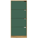 Scarpiera 4 Ante 63x24x150 cm Ripiani Doppia Profondità in MDF Quercia e Verde 