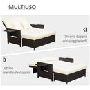 Divano da Giardino con Panca Poggiapiedi 130x72x96 cm in Rattan Marrone