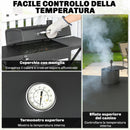 Barbecue a Carbone 110x46,5x101 cm con 2 Ripiani Laterali Termometro Coperchio e Ruote in Metallo e Acciaio Nero      
