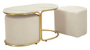 Tavolo da Caffè con 2 Puff Relax 79x45x44 cm in Pino e MDF e Spugna e Poliestere e Metallo      