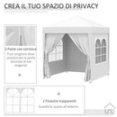 Gazebo da Giardino Pieghevole 2x2m con 4 Pareti Rimovibili in Poliestere e Acciaio Bianco
