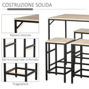 Set Bar Tavolino Alto e 4 Sgabelli in Metallo e Legno Rovere Chiaro