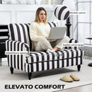 Poltrona da Salotto 115x82x82 cm con Seduta Ampia in Velluto a Righe con Molle a S Nero e Bianco      