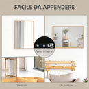 Specchio da Parete Rettangolare 50x70 cm con Ganci in Vetro e MDF Color Legno      