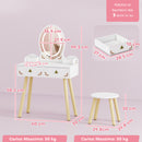 Set Toeletta per Bambine da 3 Anni con Specchio Illuminato e Sgabello 2 Cassetti e 2 Scatole Bianco      