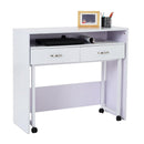 Scrivania Tavolo Porta PC con due Ripiani con Ruote in Legno MDF Bianco 100x36x88 cm 