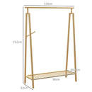 Appendiabiti a Doghe in Bambù 110x42x152 cm con Gruccia Laterale e Spazio per Scarpe color Legno