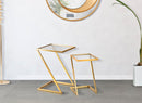 Tavolinetti Z Coppia 40x40x60 cm - 30x30x50 cm in Ferro e Vetro Oro      