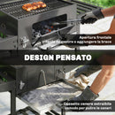 Barbecue a Carbone 133,5x65x110 cm a Rotelle con Griglia Regolabile e Ripiani Pieghevoli in Acciaio e PP Nero      