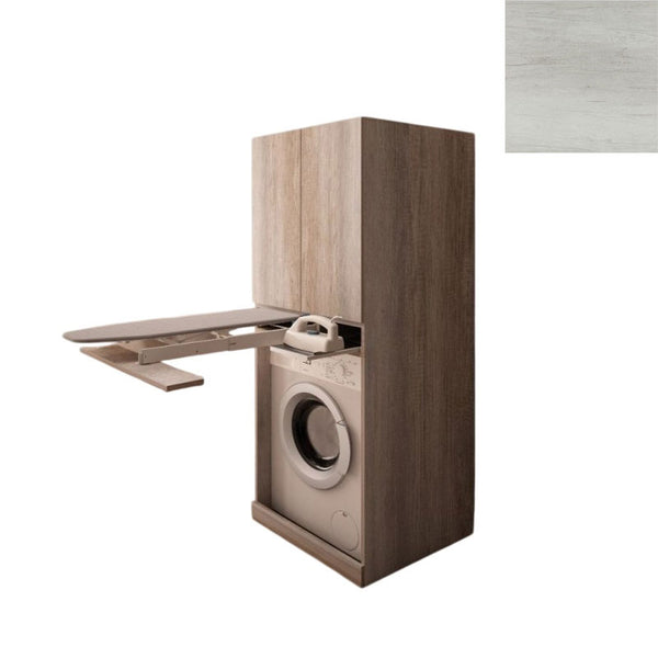 sconto Mobile Lavanderia a Colonna per Lavatrice con Asse da Stiro e Ante Superiori 70x70x174A cm in Nobilitato Unika Olmo Bianco
