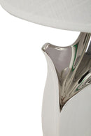 Lampada da Tavolo Shiney Ø30x51 cm in Ceramica e Ferro e Tessuto Bianco e Argento      